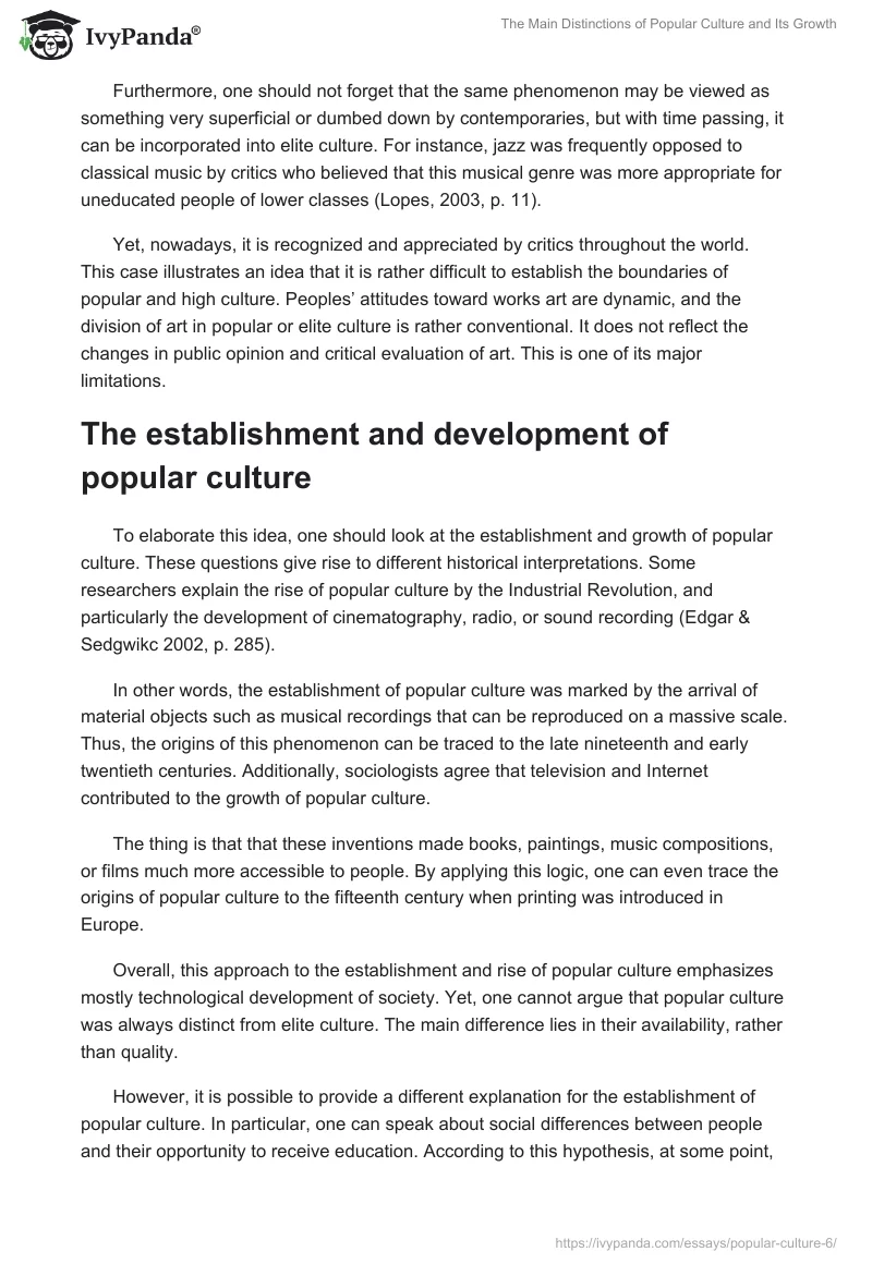 The Main Distinctions of Popular Culture and Its Growth. Page 3