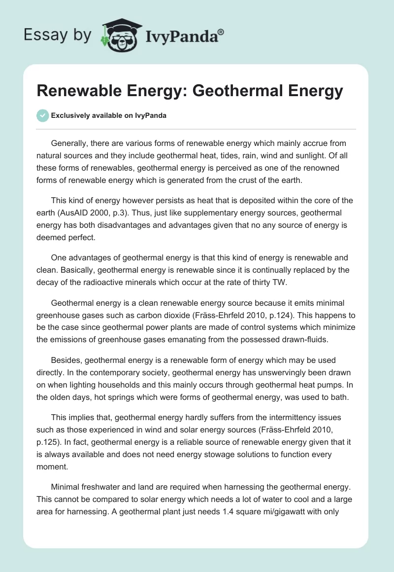 Renewable Energy: Geothermal Energy. Page 1