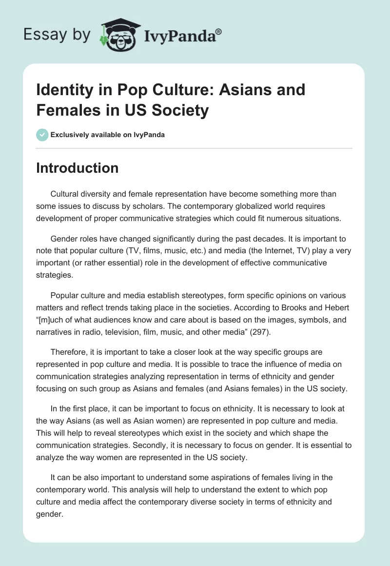 Identity in Pop Culture: Asians and Females in US Society. Page 1