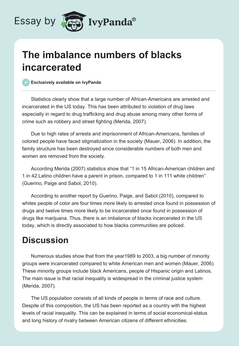 The imbalance numbers of blacks incarcerated. Page 1