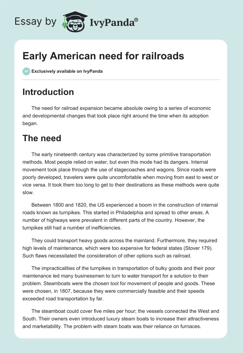 Early American need for railroads. Page 1
