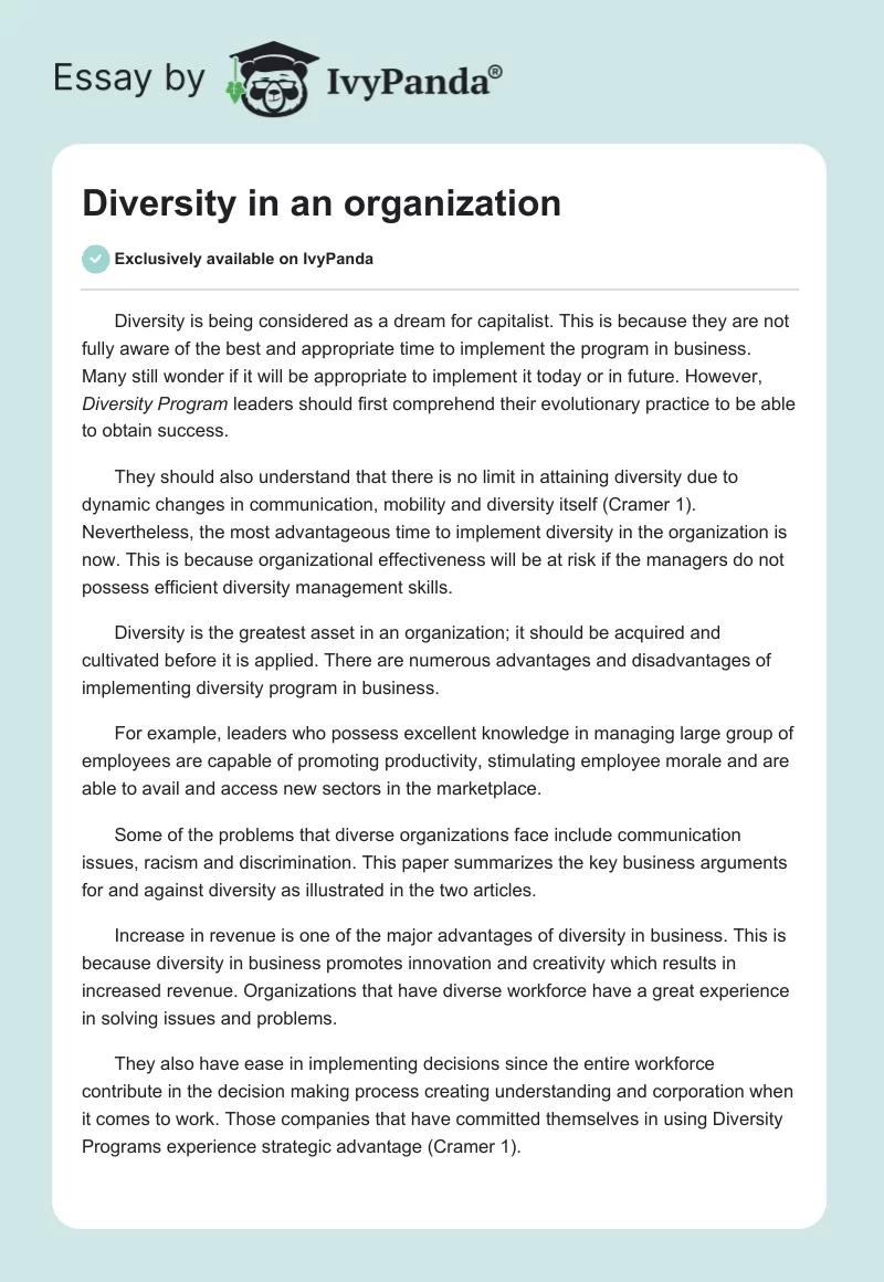 Diversity in an organization. Page 1