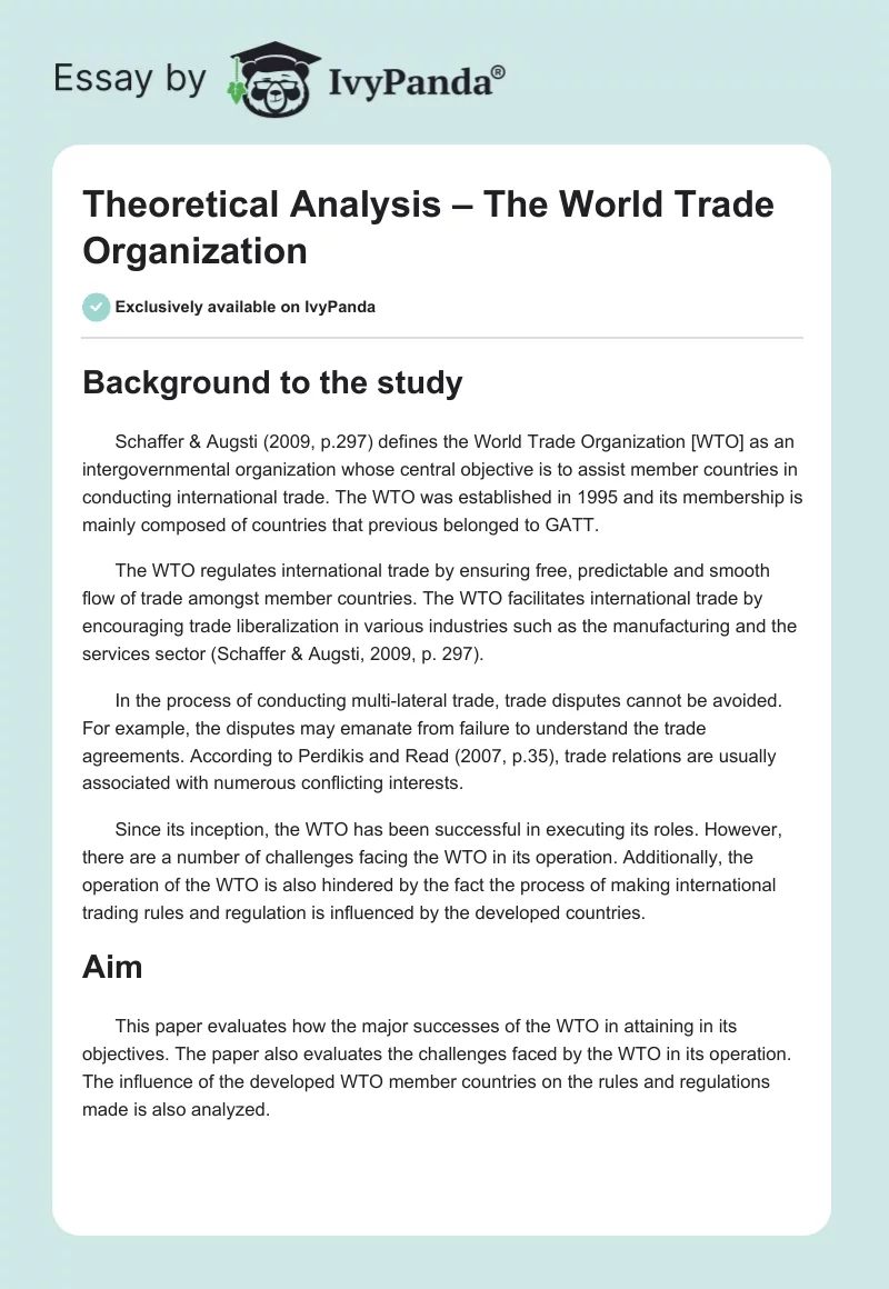 Theoretical Analysis – The World Trade Organization. Page 1