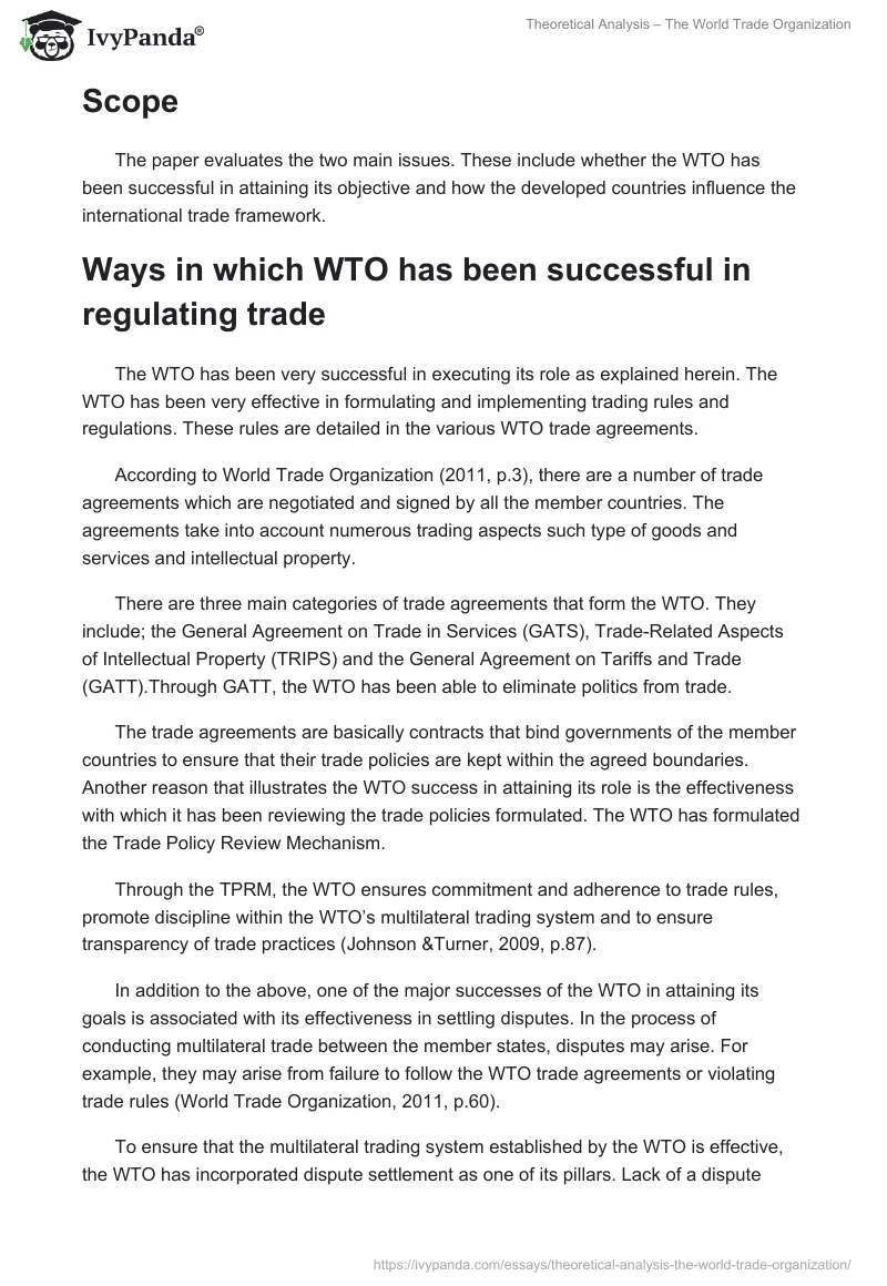 Theoretical Analysis – The World Trade Organization. Page 2
