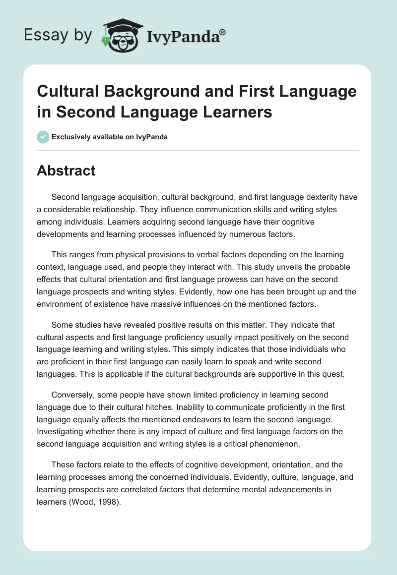 Cultural Background and First Language in Second Language Learners. Page 1