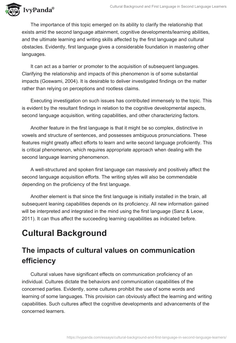Cultural Background and First Language in Second Language Learners. Page 3