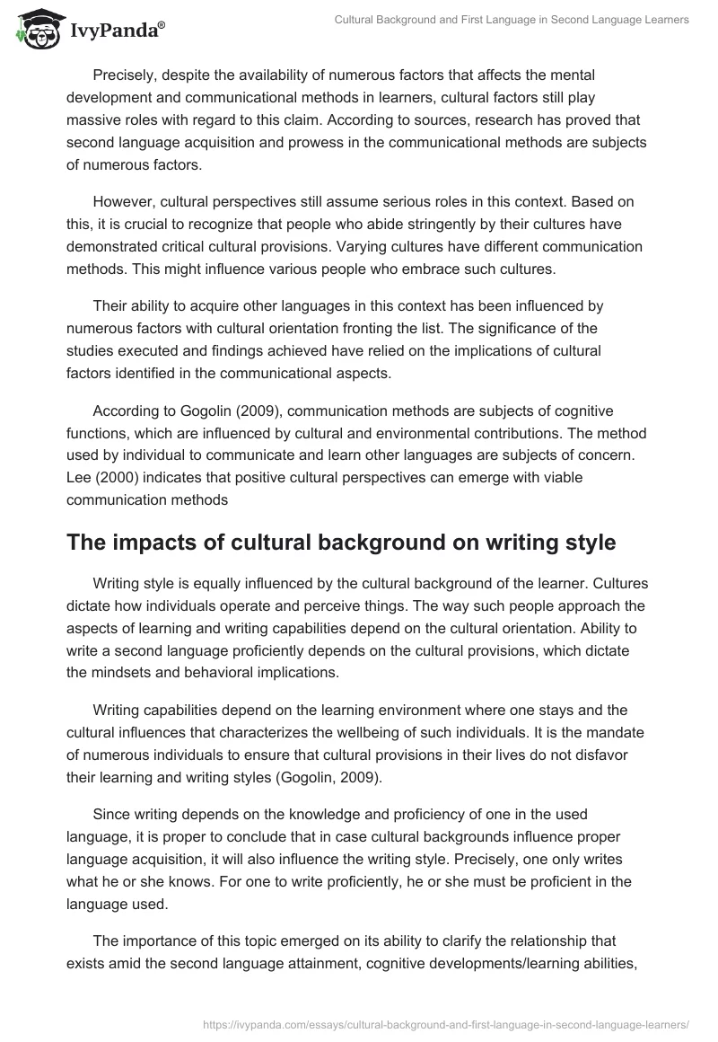 Cultural Background and First Language in Second Language Learners. Page 5