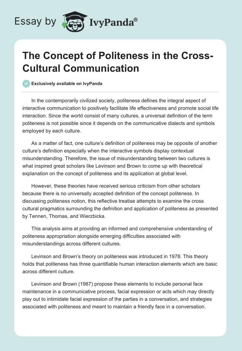 The Concept of Politeness in the Cross-Cultural Communication. Page 1