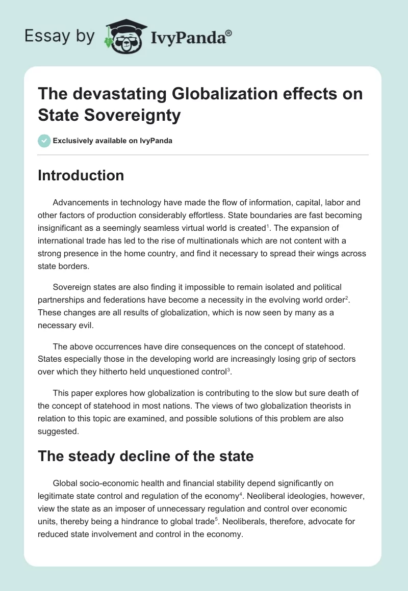 The devastating Globalization effects on State Sovereignty. Page 1