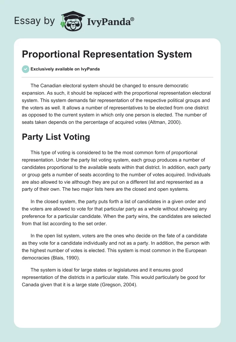 Proportional Representation System. Page 1