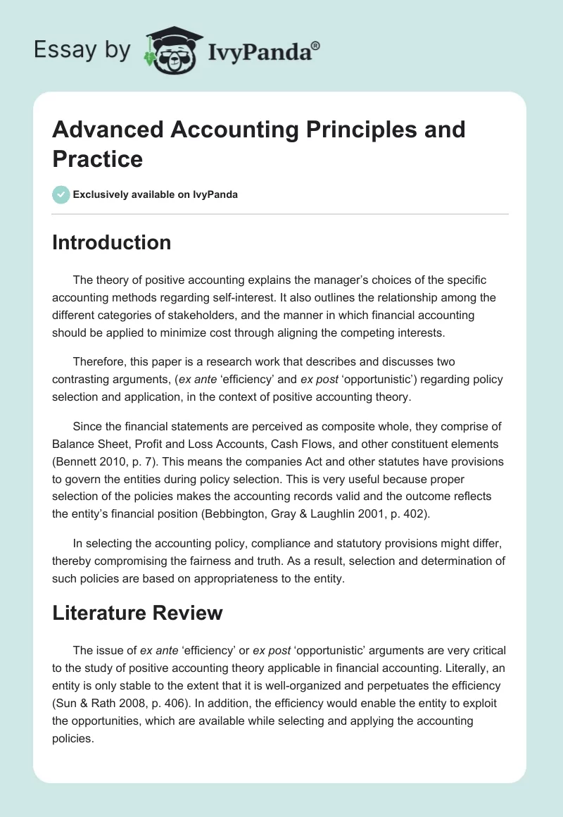 Advanced Accounting Principles and Practice. Page 1