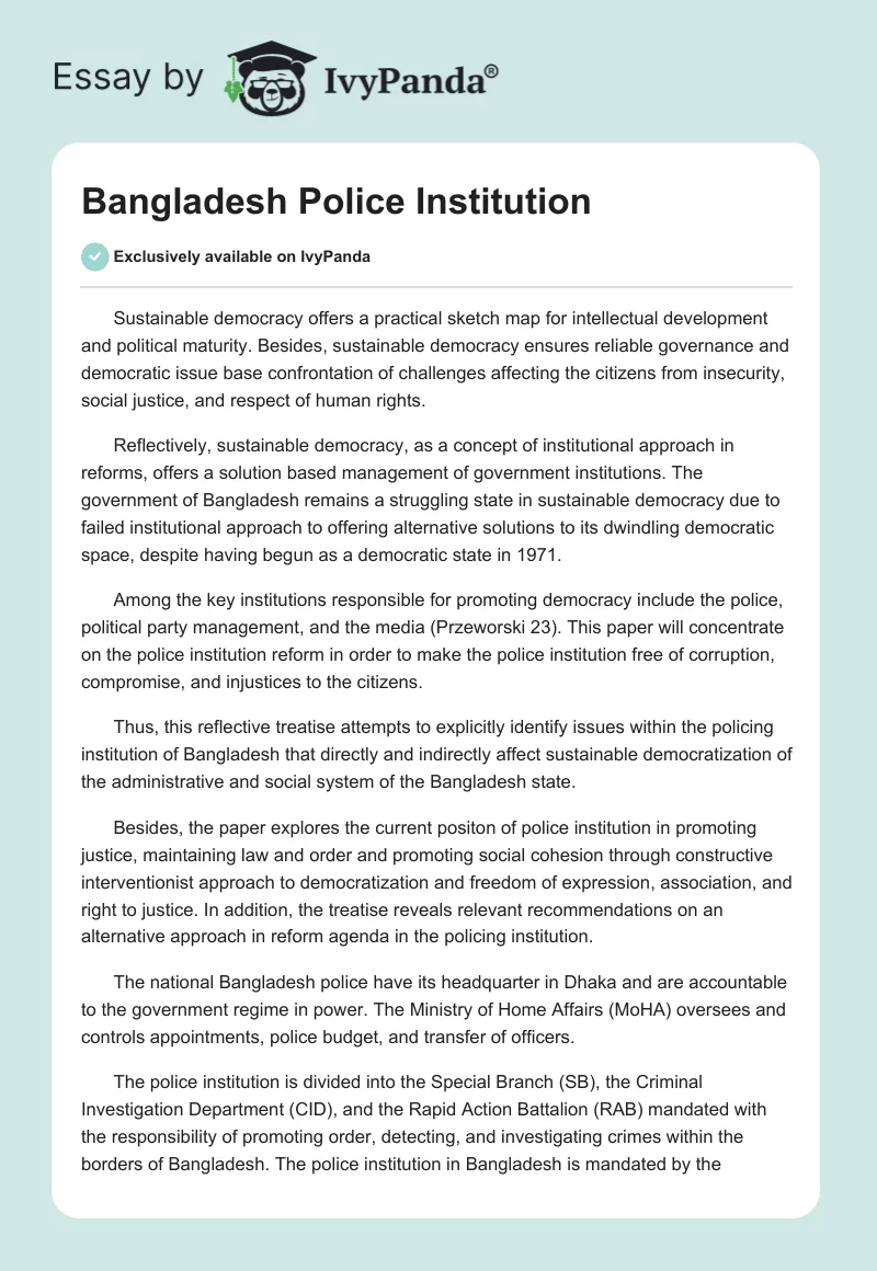 Bangladesh Police Institution. Page 1