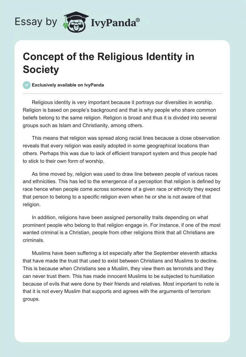 Concept of the Religious Identity in Society. Page 1