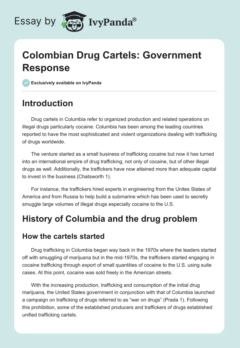 Colombian Drug Cartels: Government Response. Page 1