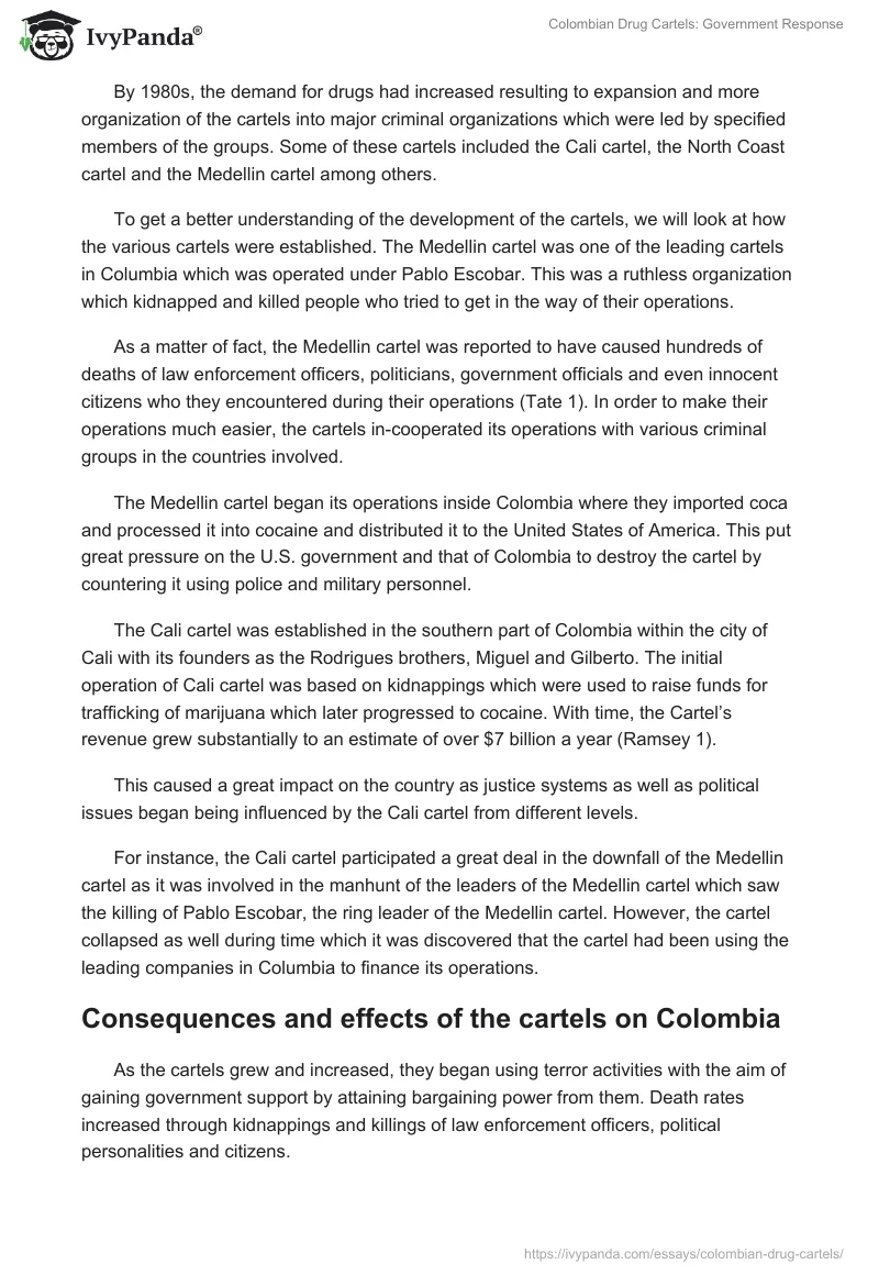 Colombian Drug Cartels: Government Response. Page 2