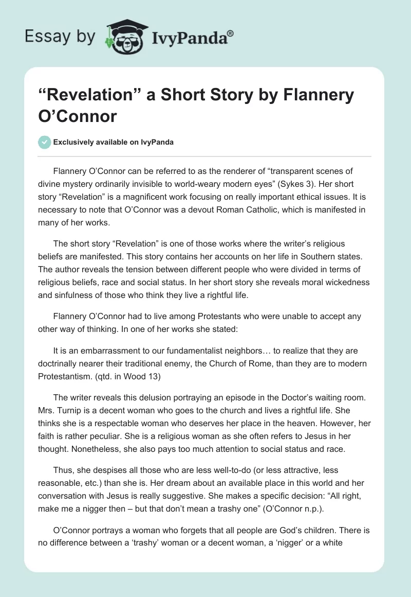“Revelation” a Short Story by Flannery O’Connor. Page 1