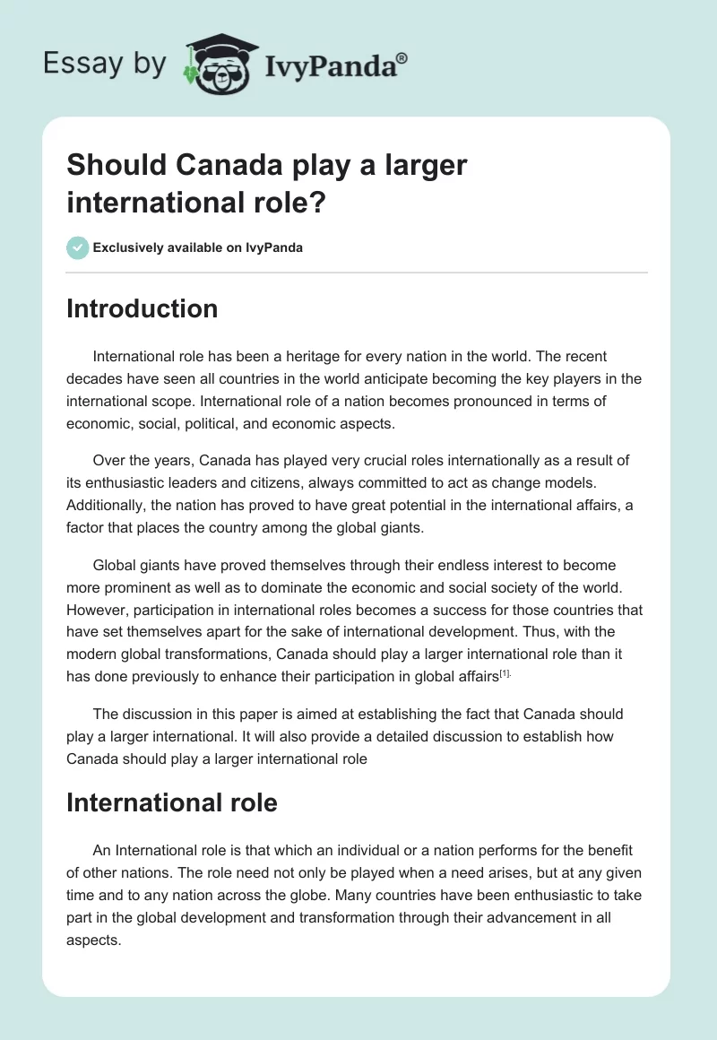 Should Canada play a larger international role?. Page 1