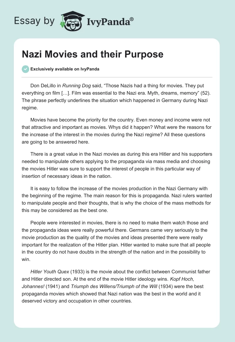Nazi Movies and Their Purpose. Page 1