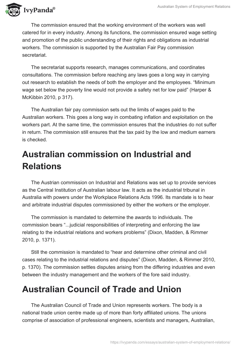 Australian System of Employment Relations. Page 5