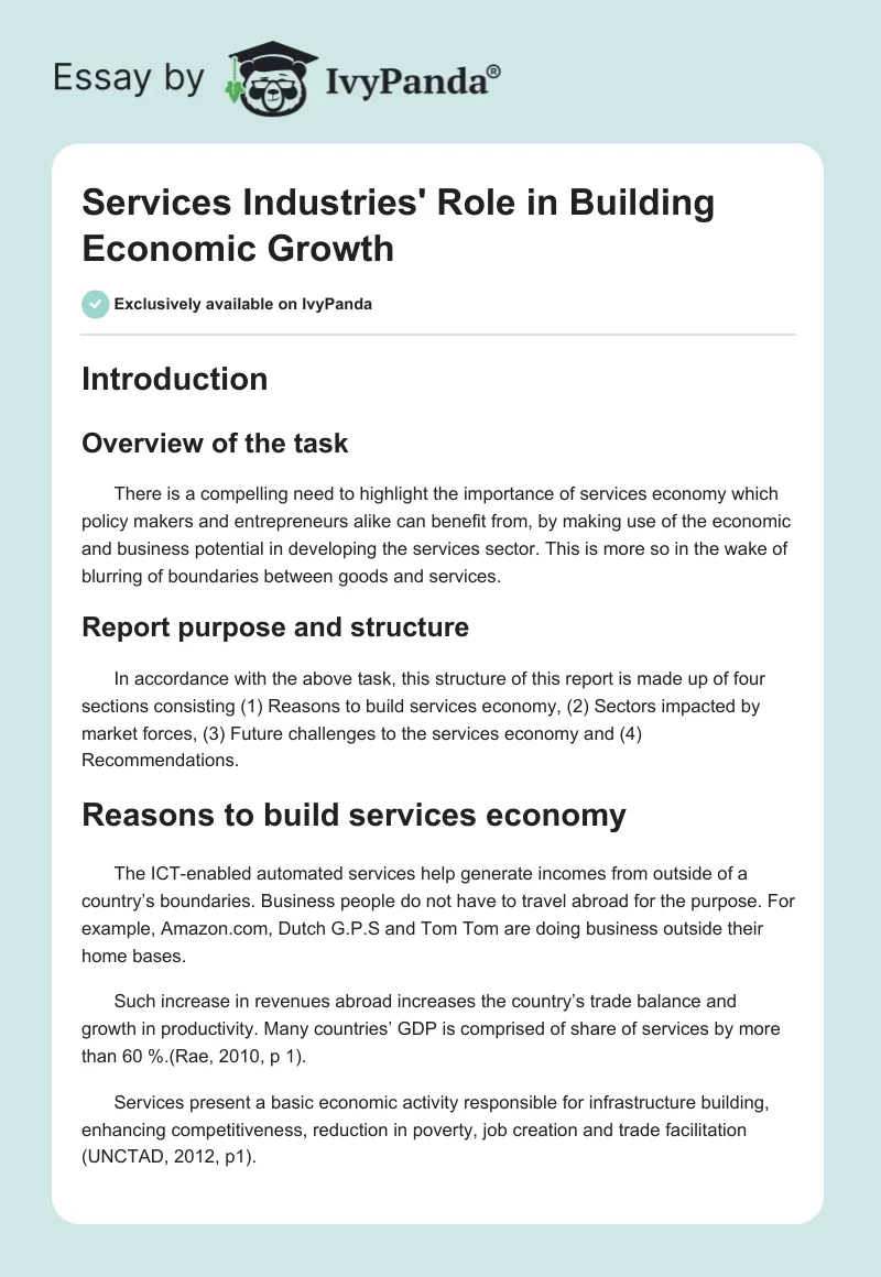 Services Industries' Role in Building Economic Growth. Page 1