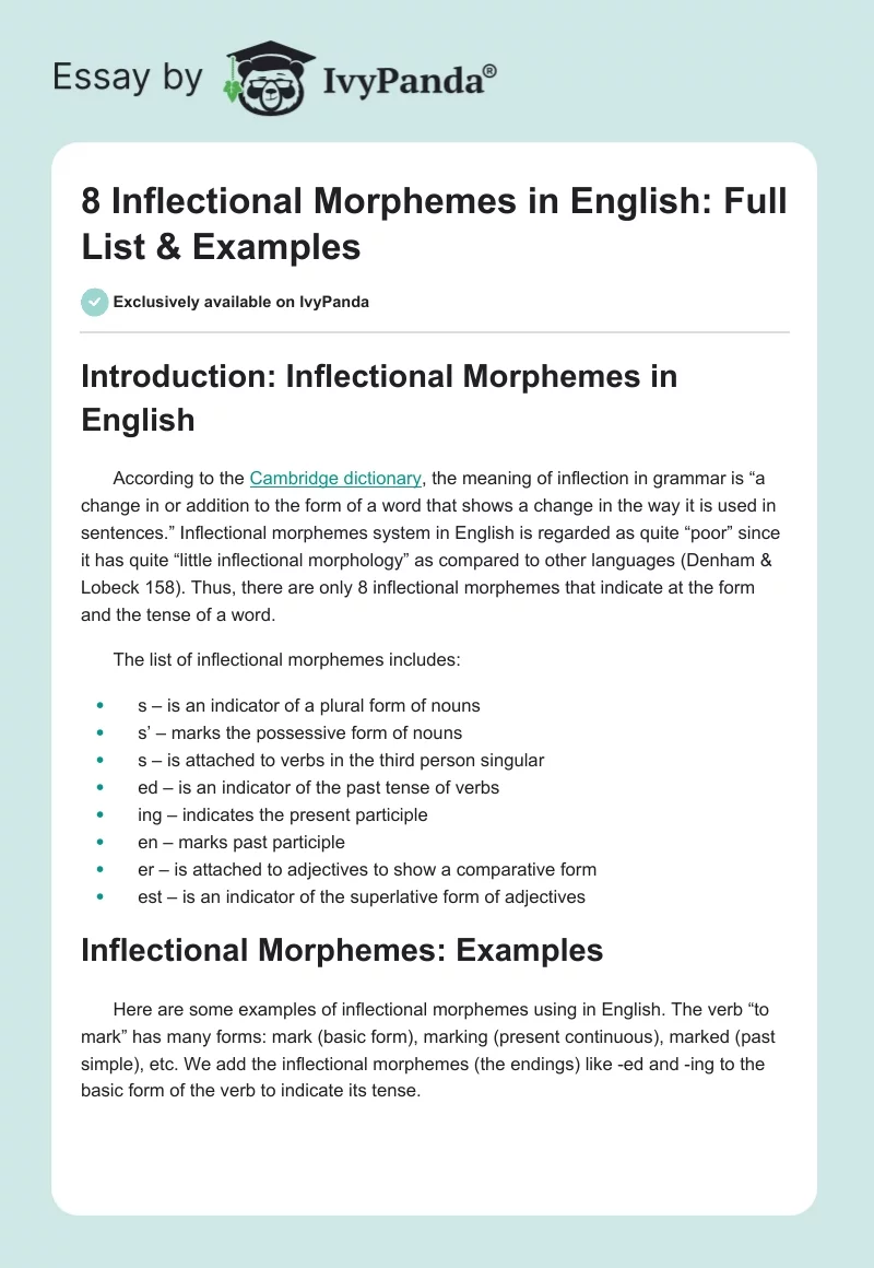 8 Inflectional Morphemes in English: Full List & Examples. Page 1
