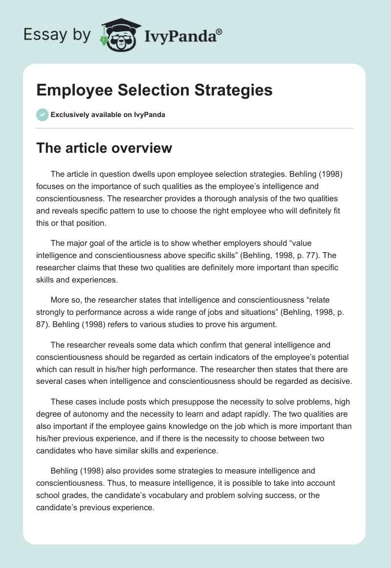 Employee Selection Strategies. Page 1