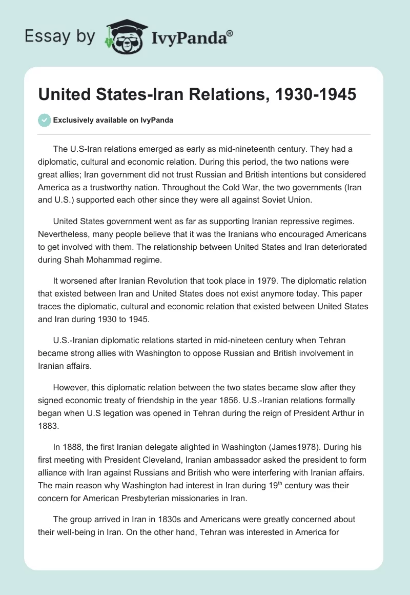 United States-Iran Relations, 1930-1945. Page 1