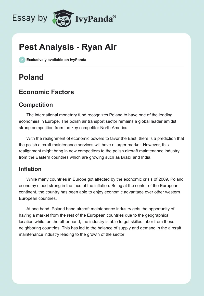 Pest Analysis - Ryan Air. Page 1