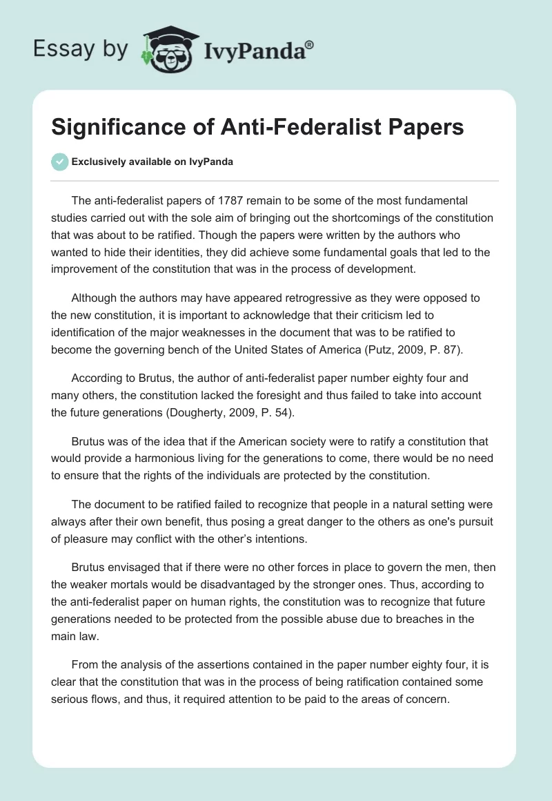 Significance of Anti-Federalist Papers. Page 1
