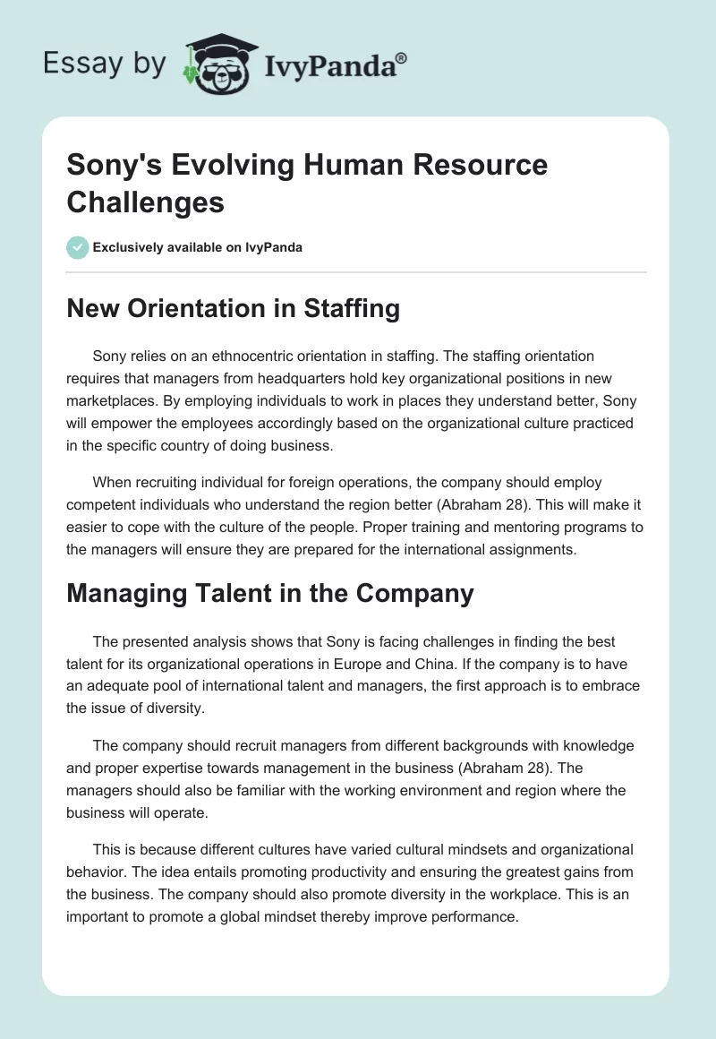 Sony's Evolving Human Resource Challenges. Page 1