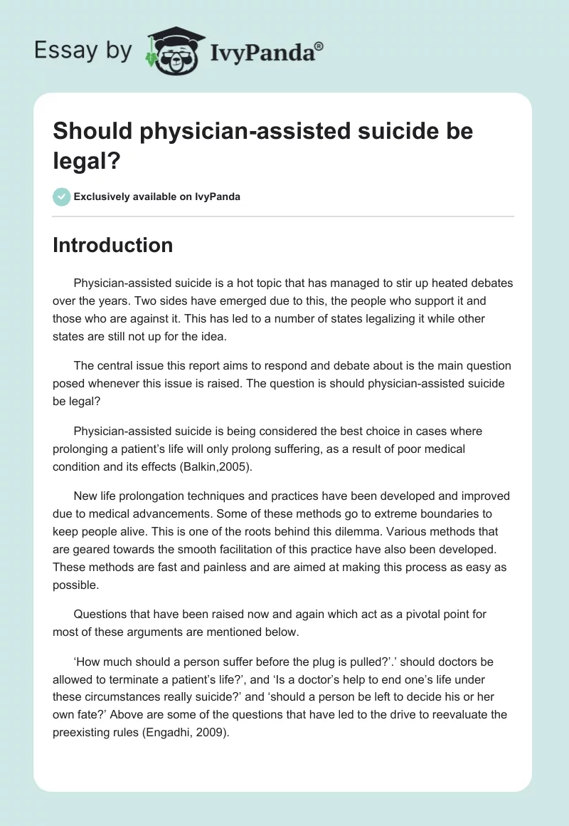 Should physician-assisted suicide be legal?. Page 1