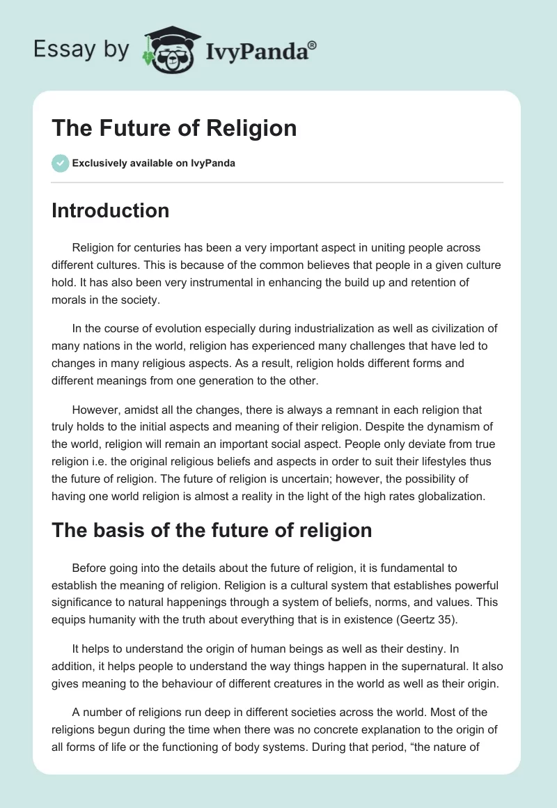 The Future of Religion. Page 1