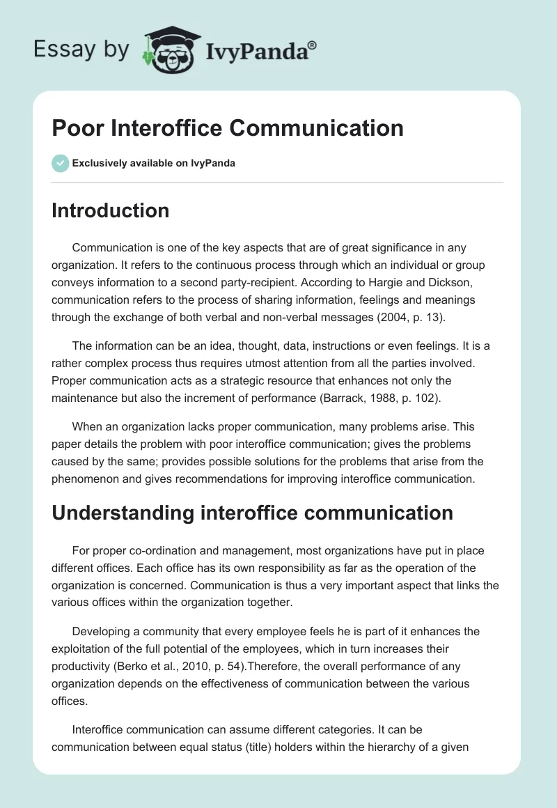 Poor Interoffice Communication. Page 1