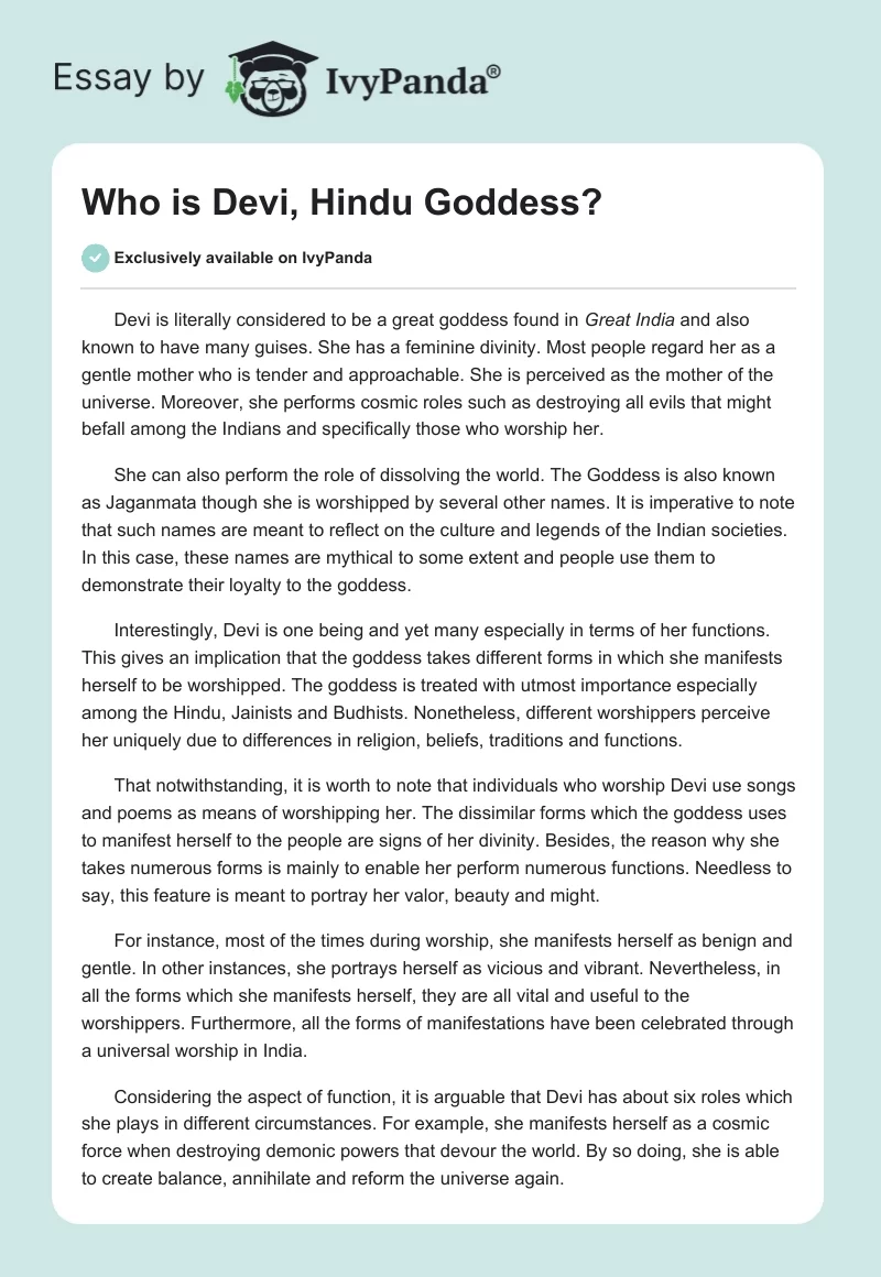 Who is Devi, Hindu Goddess?. Page 1