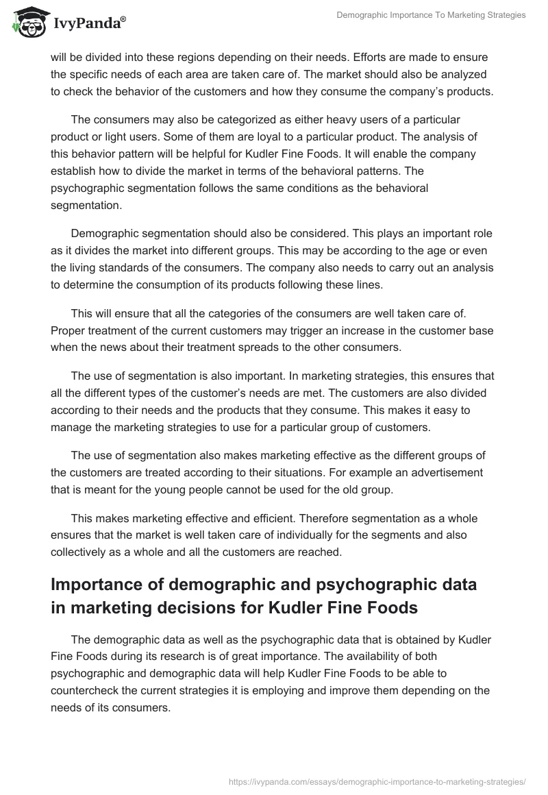 Demographic Importance To Marketing Strategies. Page 2