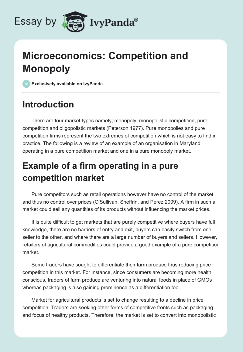 Microeconomics: Competition and Monopoly. Page 1
