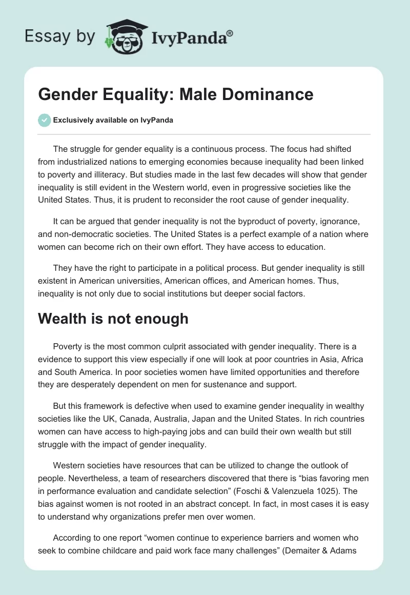 Gender Equality: Male Dominance. Page 1