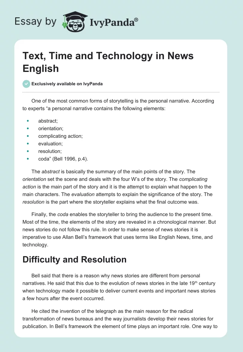 Text, Time and Technology in News English. Page 1