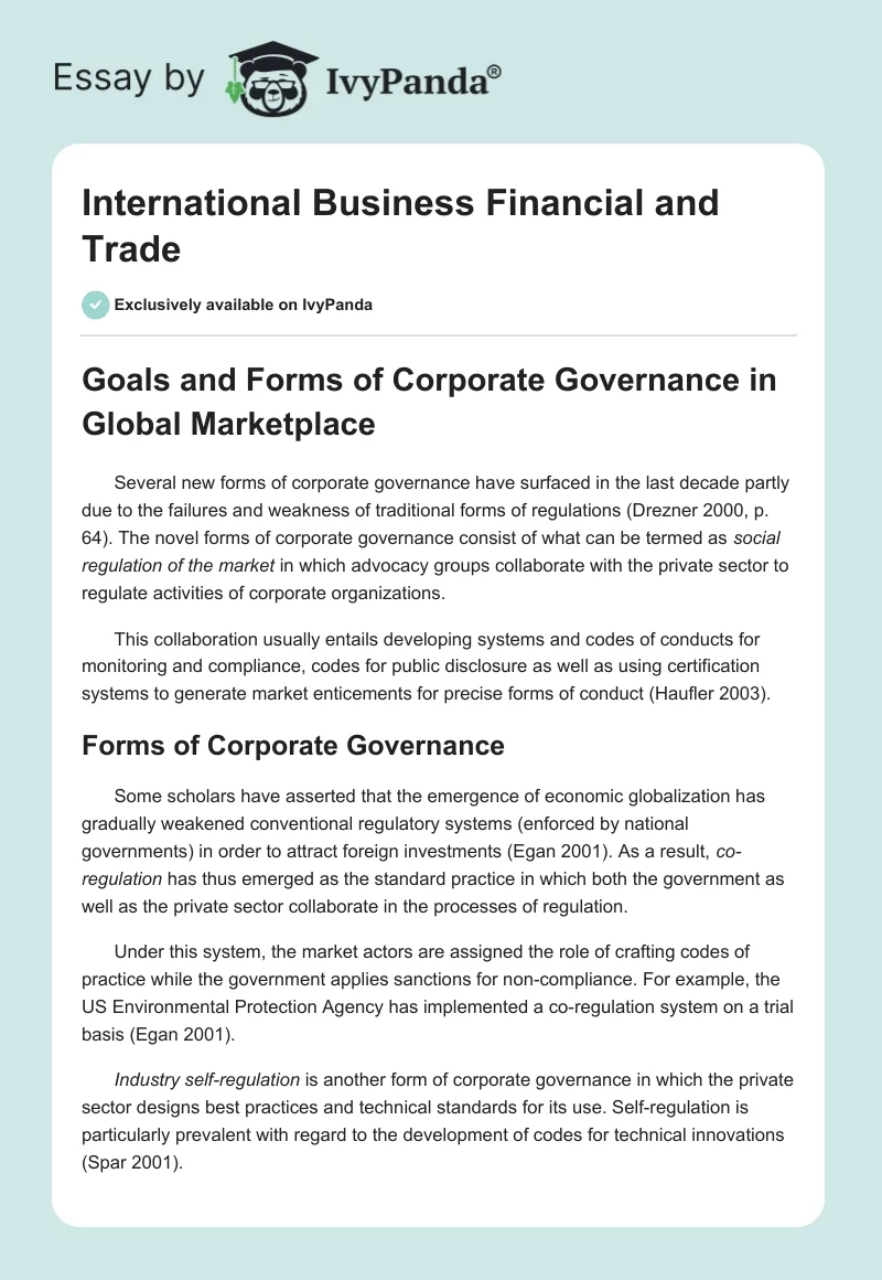 International Business Financial and Trade. Page 1