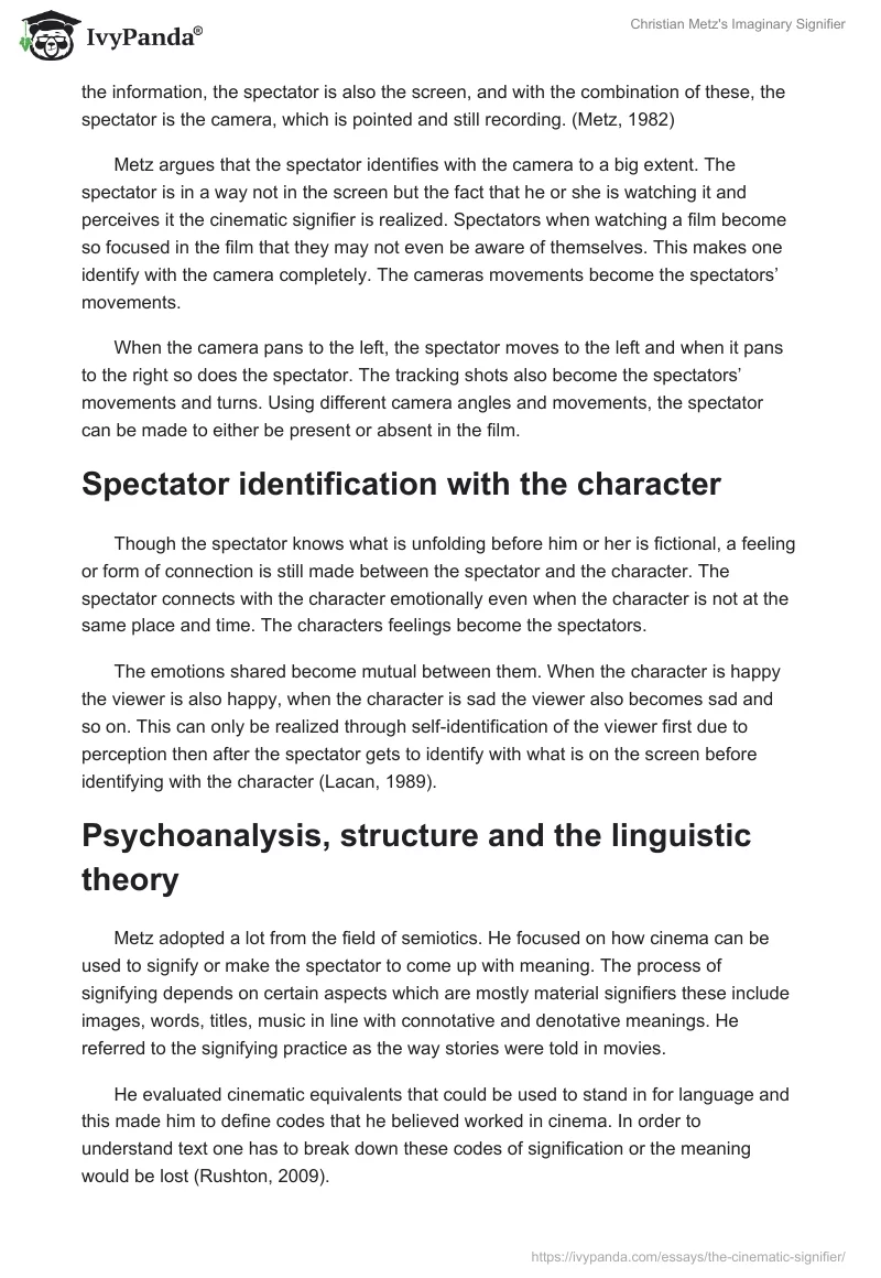 Christian Metz's Imaginary Signifier. Page 5