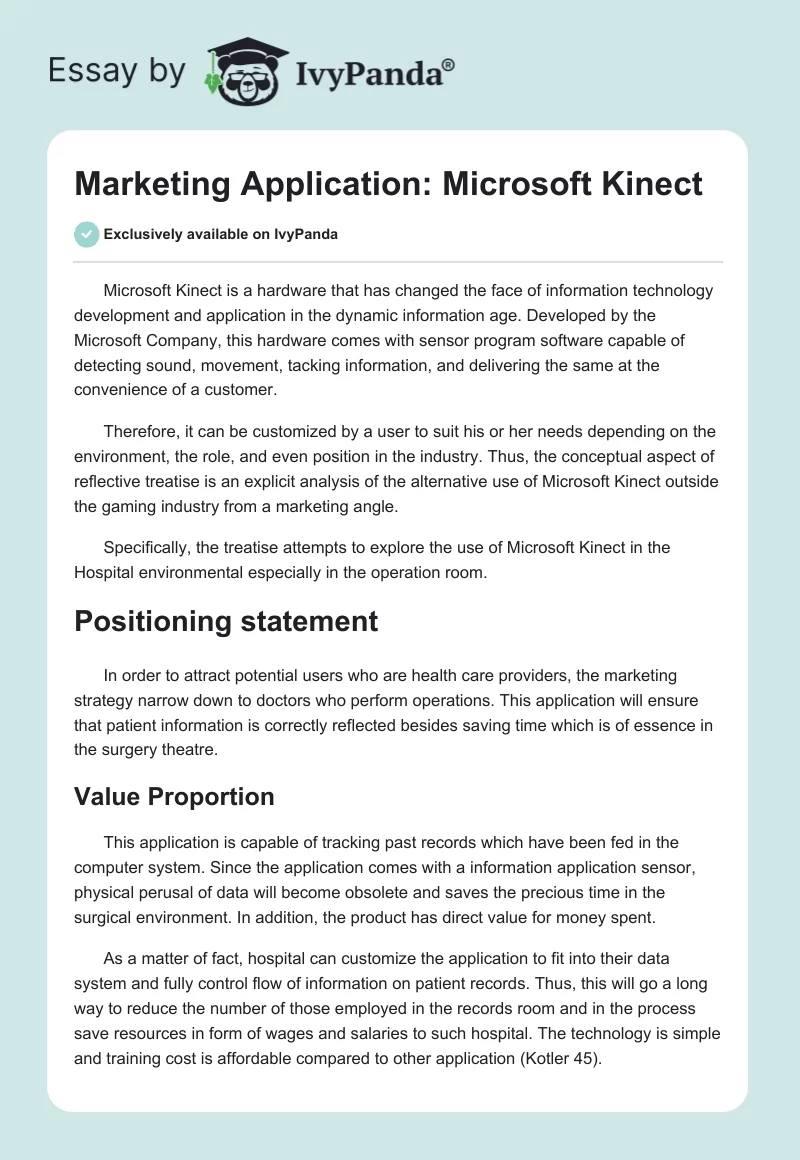 Marketing Application: Microsoft Kinect. Page 1