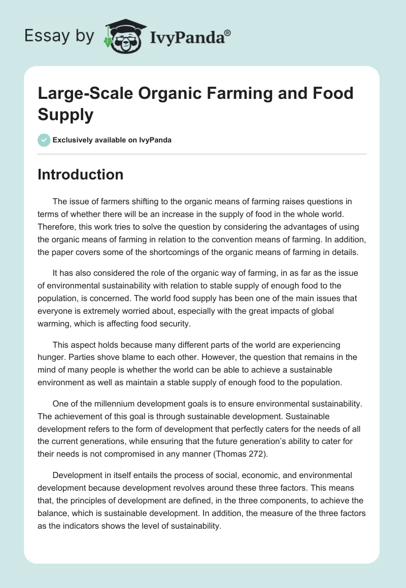 Large-Scale Organic Farming and Food Supply. Page 1