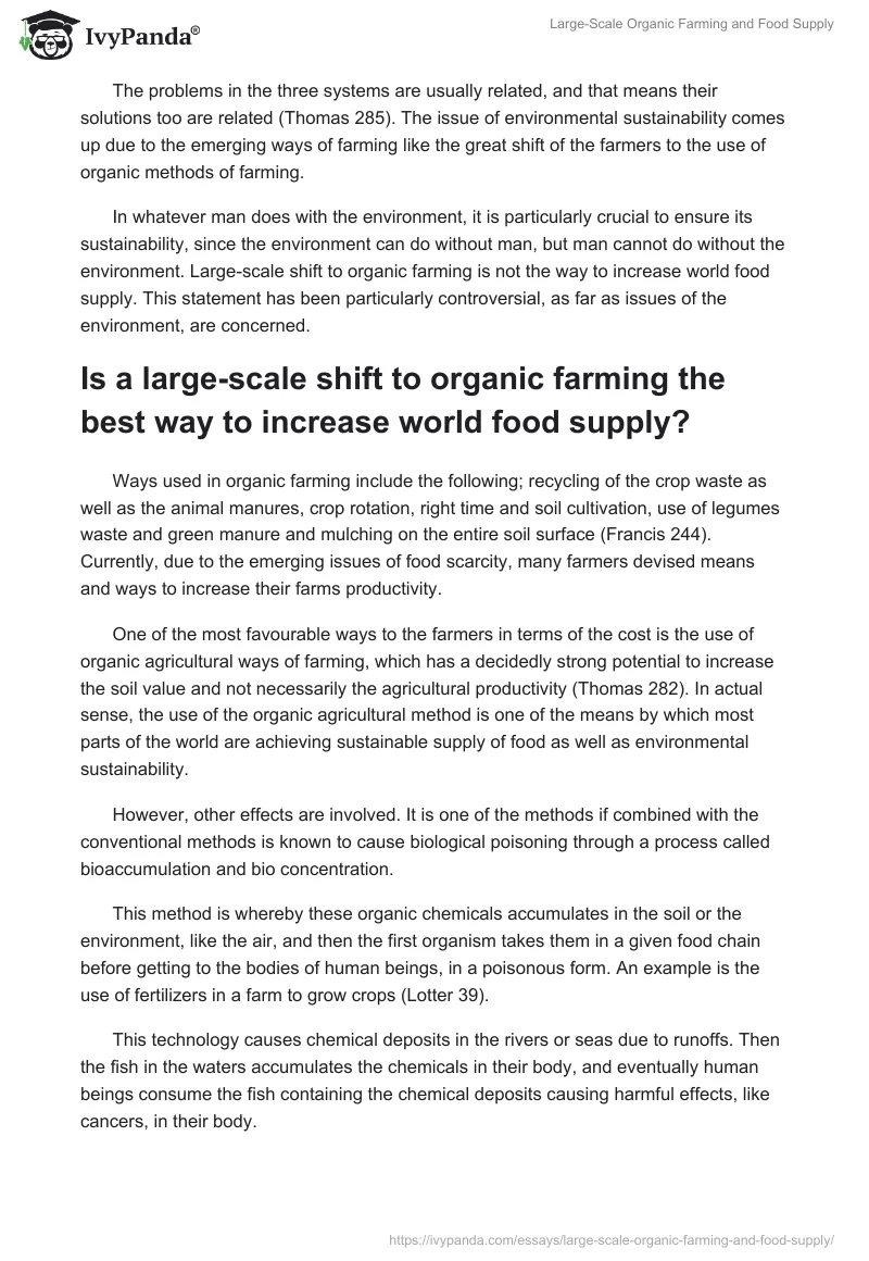 Large-Scale Organic Farming and Food Supply. Page 2