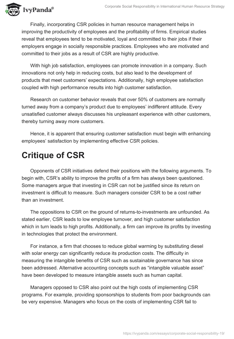 Corporate Social Responsibility in International Human Resource Strategy. Page 4