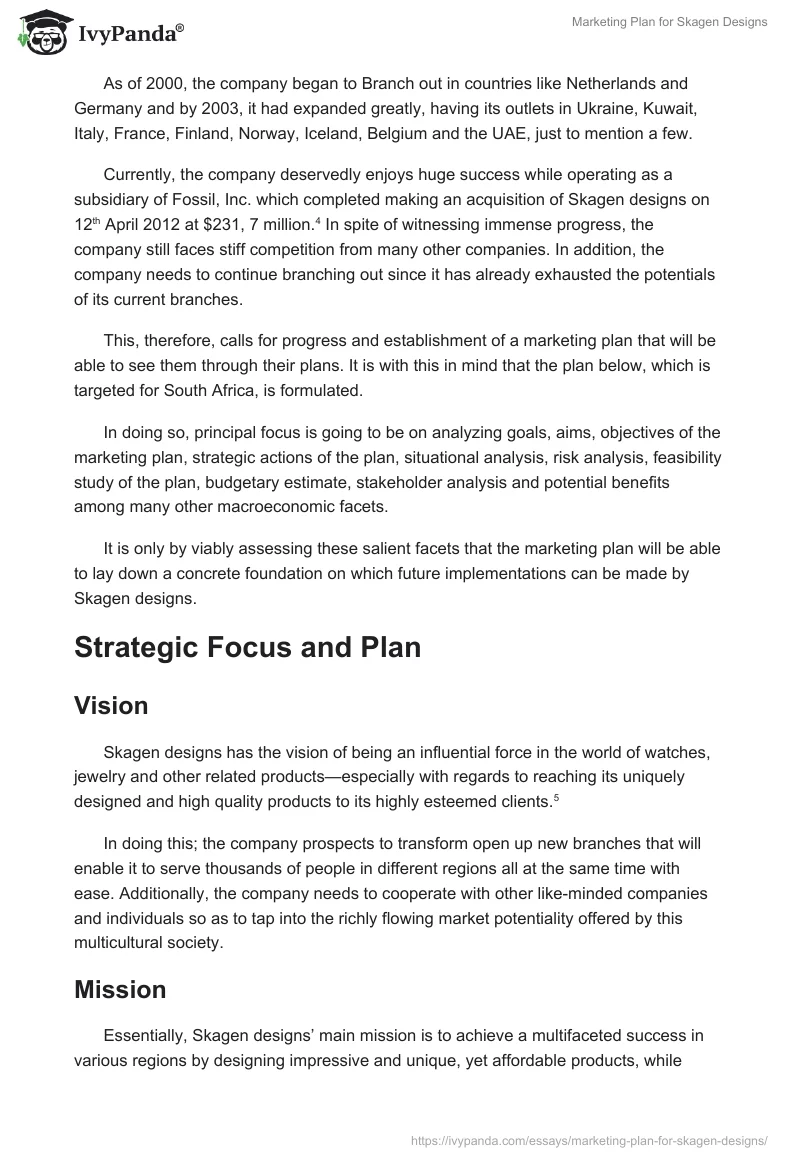 Marketing Plan for Skagen Designs. Page 3
