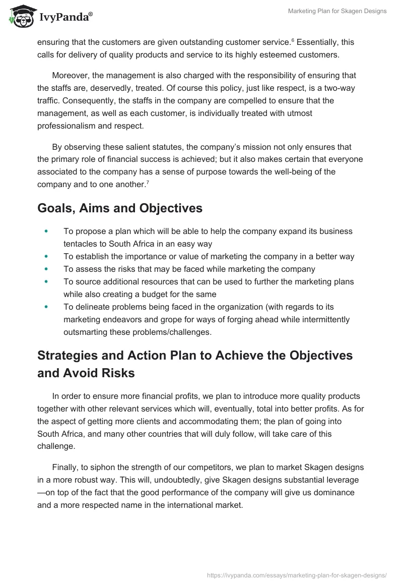Marketing Plan for Skagen Designs. Page 4