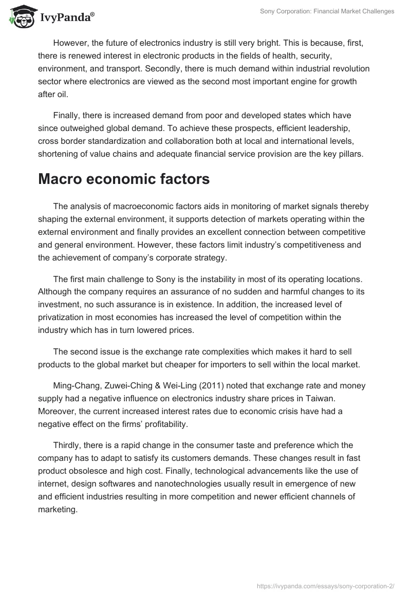 Sony Corporation: Financial Market Challenges. Page 2