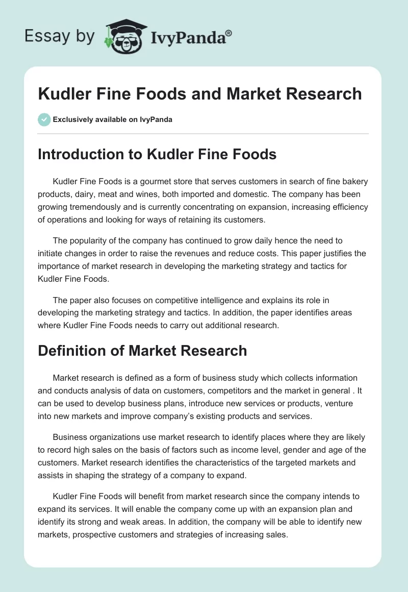 Kudler Fine Foods and Market Research. Page 1