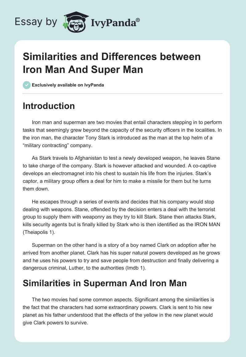Similarities and Differences between Iron Man And Super Man. Page 1