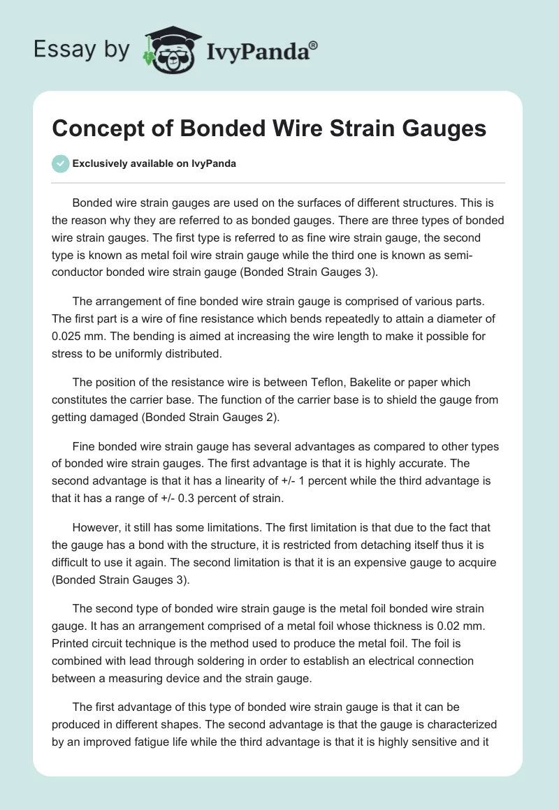 Concept of Bonded Wire Strain Gauges. Page 1